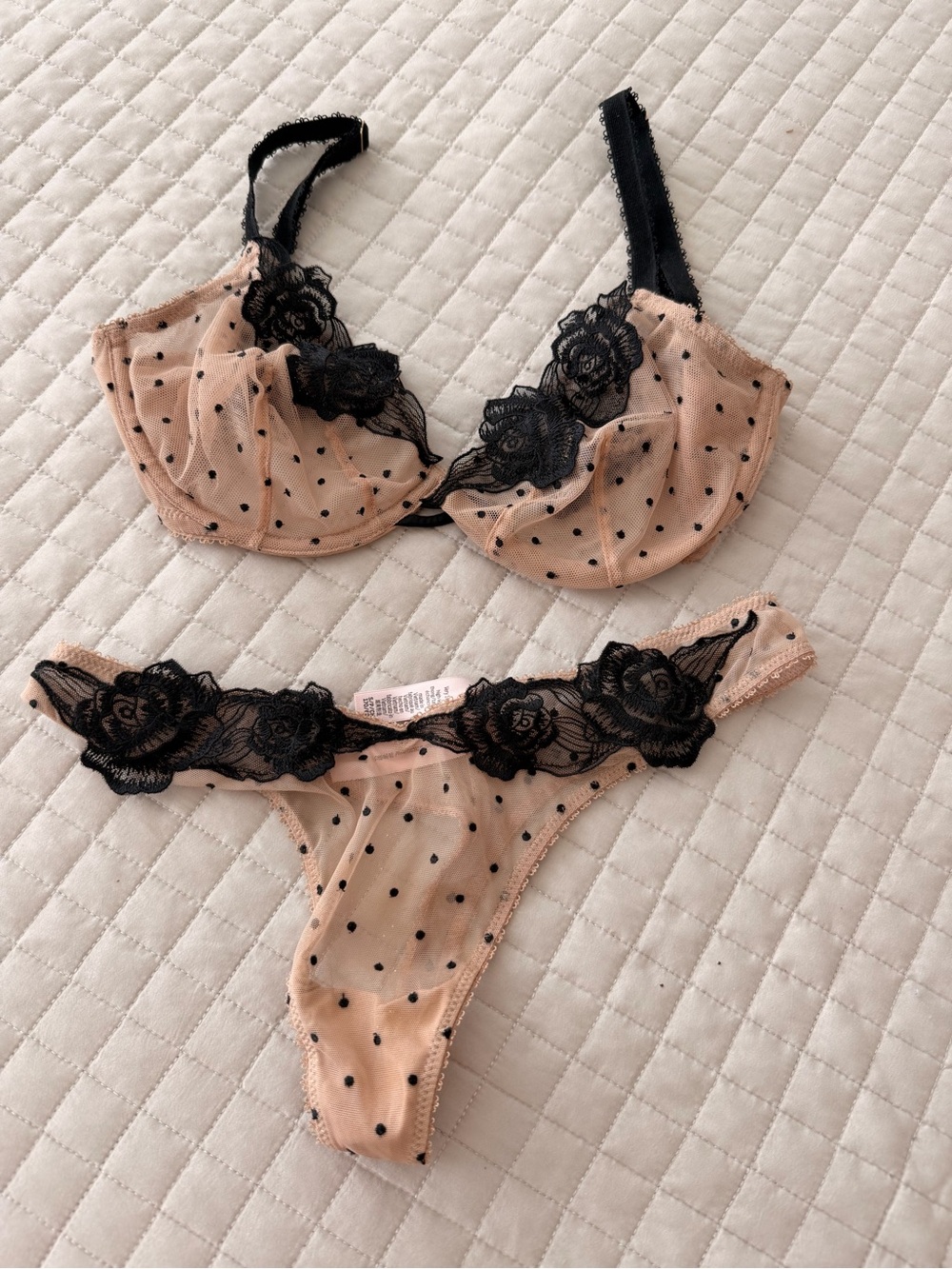 Victoria's Secret Nude and Black Lace Bikini Swim Set